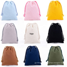 Portable Solid Color printed logo Drawstring storage Bag Plain cotton Bundle Pocket